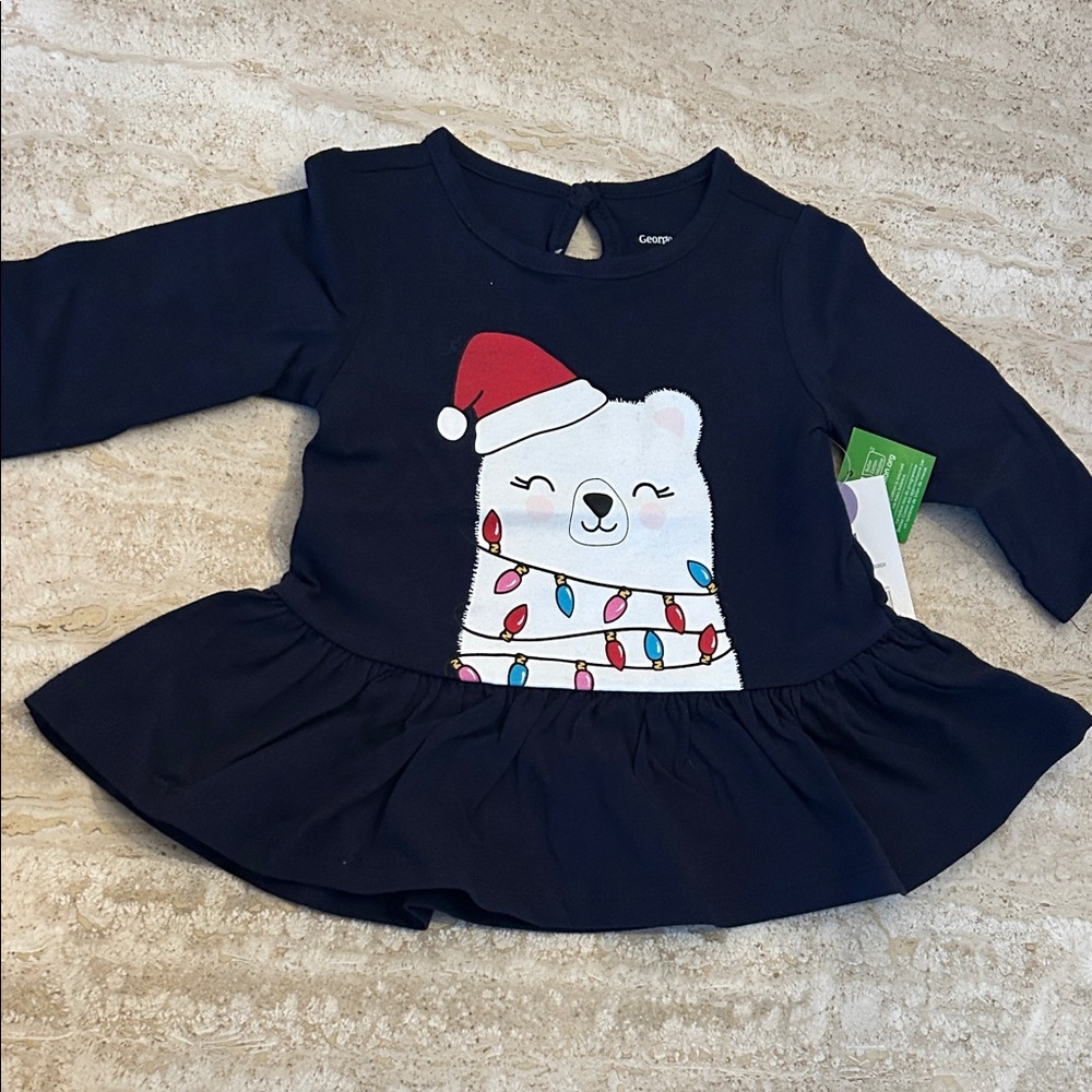 NEW 🆕 Dark Blue Christmas Holiday Bear Dress with tags 3-6 months